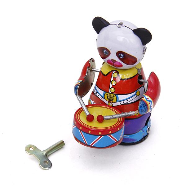 Vintage Toys Collection - Металлическая заводная игрушка-панда-барабанщик в винтажном стиле,